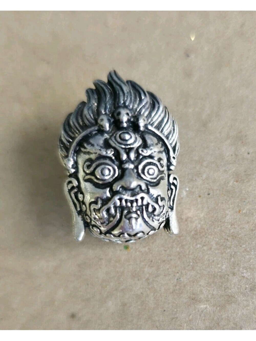 Silver Mahakala Skull Bead Tibetan Buddhist Wrathful Deity Charm Spacer DIY
